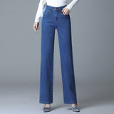 Wide Leg Jeans Women High Waist Drape Stretch  Classic Blue Casual Slim Mom Pants Denim Trousers Female Mart Lion Light blue Asia 26 China