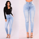Jeans Women Denim Skinny Pants High Waist Stretch Lady Push Up Leggings Slim Pockets Button Pencil Pants Mart Lion   