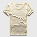 Zecmos Slim Fit V-Neck T-Shirt Men's Basic Plain Solid Cotton Top Tees Short Sleeve Mart Lion Yellow S 