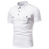 Polos Para Hombre Men's Casual Solid Color Double Pocket Polo Homme Cargo Combat Training Polo Shirt Summer Tops Mart Lion White Asian Size M 