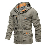 Autumn windbreaker Jacket Men's Multi Pocket Military Army outdoor ski Tourism Mountain Hiking coats Mart Lion Khaki M 