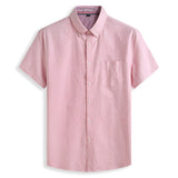 Summer Men's Short Sleeve Cotton Social Shirts Soild Soft Shirt Slim Fit Chothing Mart Lion Pink XL-185 