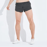 Cotton Pajama Shorts Men's Boxer Underwear Mid Waist Home Casual Briefs Shorts Black Striped Soft Sleep Underpants Mart Lion   