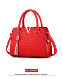 Women Handbags Tassel PU Leather Totes Bag Top-handle Embroidery Shoulder Lady Simple Style Crocodile pattern Mart Lion   
