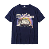 Women's Funny Cat Shirt Possum My first kitten shirt Round Neck T-Shirt Classic Men's Tshirts Cotton Design Mart Lion Navy Blue XS 