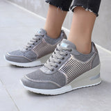 Ladies 6CM Increase Thick Bottom Platform Wedges Shoes Woman Casual Sneaker Black Students Shoes