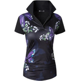 jeansian Style Women Casual Short Sleeve T-Shirt Floral Print Polo Golf Polos Tennis Badminton Black Mart Lion SWT311-Black US M China