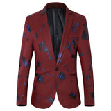 Men's Luxury Floral Printed Suit Blazer Homme Night Club Stage Wedding Single Breasted Jacket Ternos Masculino Luxo Mart Lion 9911-Wine Asian M 45kg-55kg 