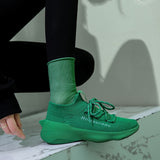 Green Women Sneakers Flying Breathable Casual Sneakers Chunky Shoes Trendy Platform Trainers Mart Lion   