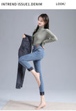  Winter Thick Fleece Women Jeans Slim Skinny High Waist Elasticity Pencil Pants Classic Velvet Denim Trousers Mart Lion - Mart Lion