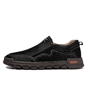 Super Fiber Leather Handmade Shoes Men's Walking Flat Loafers Outdoor Sneakers Office Dress Footwear Mart Lion Black 6 