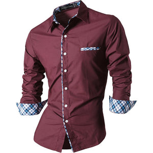 Jeansian Men's Casual Dress Shirts Desinger Stylish Long Sleeve WineRed2 Mart Lion   