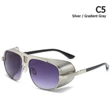 JackJad Cool Shield SteamPunk Style Side Shield Sunglasses Vinatge Brand Design Oculos De Sol 66337 Mart Lion C5 Silver Gradient  