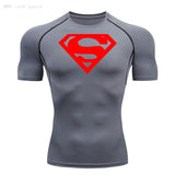 Summer Men's amp T-shirt Short Sleeve Bodybuilding T-shirt Compression shirt MMA Fitness Quick dry Casual Black round neck top Mart Lion grey XL 