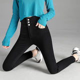 Vintage High-waist Stretch Skinny Jeans Women's Stretch Button Pencil Pants Mom Casual Mart Lion black 25 