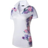 jeansian Style Women Casual Short Sleeve T-Shirt Tee Print Polo Shirt Golf Polos Tennis Badminton White