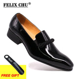 Men's Dress Shoes Black Patent Leather loafers With Black String Pointed Toe Party Wedding Formal Luxury Mart Lion Black US 7 