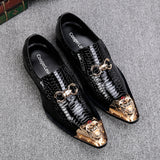 Summer Dress Men shoes Black Snake Embossed Genuine Leather Dragon Head pointed Party Trend Wedding Mart Lion Black 39 China