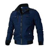 Bomber Jacket Men's Casual Windbreaker Coat Autumn Outwear Stand Slim Military Jacket Men's Mart Lion Blue S 