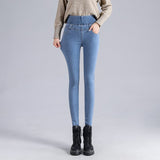 Jeans for Women High Waist Stretch Slim Skinny Casual Korean Version Retro Female Pencil Denim Trousers Mart Lion Light blue 26 
