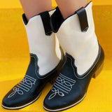 Winter Trend Boots Chunky Heel Round Toe Black and White Color Matching Women Mart Lion   