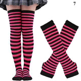 1 Set of Women Girls Over Knee Long Stripe Printed Thigh High Cotton Socks Gloves  Overknee Socks Mart Lion 7  