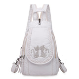 Hot White Women Backpack Female Washed Soft Leather Backpacks Ladies Sac A Dos School Bags for Girls Travel Back Pack Rucksacks Mart Lion B China 