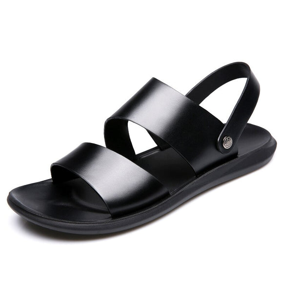 Men's Gladiator Sandals Genuine Cow Leather Casual Slipper Cool Beach Shoes Mart Lion Black 7 