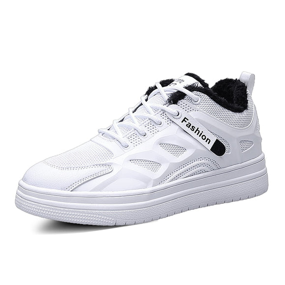 Men's Winter Plus Velvet Thicken Platform Increased Warm Cotton Shoes Autumn Trend Canvas High Top Casual Sneakers Mart Lion White black 39 