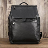 Cowhide leather backpack men's large capacity 15.6 inch computer bag simple trendy Travel Backpack solid color Mart Lion Black China 