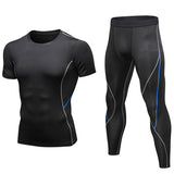 2 Pcs Set Men.s Tracksuit Gym Fitness Compression Sport Suit Clothes Running Jogging Sportswear Exercise Workout Tight Rashguard Mart Lion Black and Blue S 