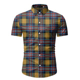 Red Plaid Shirt Men's Summer Brand Classic Short Sleeve Dress Shirt Casual Button Down Office Workwear Chemise Homme Mart Lion TW52 Coffee M 