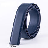 3.5cm Men's Belt No Buckle Cowskin Cow Genuine Leather Belt Body Without Automatic Buckle Strap Blue Red Coffee Brown White Black Mart Lion Blue 80cm 