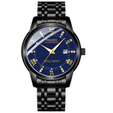 Casual Quartz Watches Men stainless Steel Band Watch Waterproof Calendar Wristwatches Mart Lion Black-band Blue  