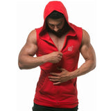 Cotton Sweatshirts fitness clothes bodybuilding Muscle workout tank top Men's Sleeveless sporting Shirt Casual Hoodie Mart Lion Red M China|No