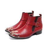 Summer Pointed Frenulum Mens shoes Dress Boots cow leather Mart Lion Red 40 