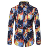 Shirts Men's Dress Casual Abstract Spider Web Print Long Sleeve Camisa Social Gradient Elasticity Mart Lion   