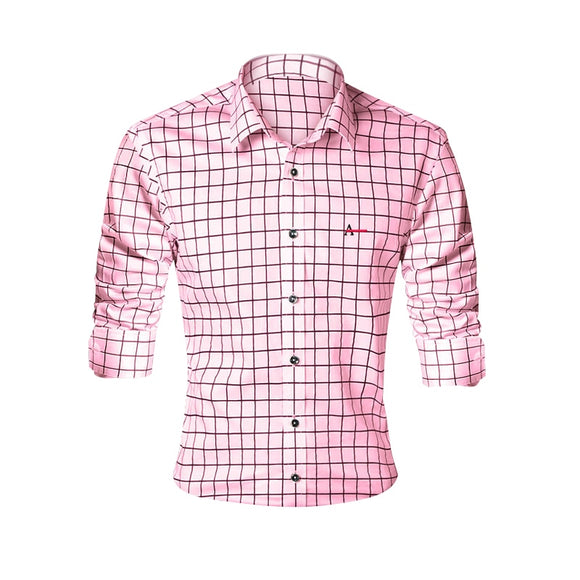 Shirt  Casual Men's Dress Shirt Slim Fit Plaid Shirt Long sleeve Mart Lion A-DCZ 2205 PINK M 