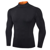Men's Compression Running T-Shirt Elastic Running Training Shirt High-Neck Color-Blocking Sport Top Breathable Gym T-Shirts Mart Lion Black and Orange S 