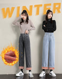Winter Women Thick Velvet Mopping Jeans High Waist Wide Leg Pants Jeans Velvet Casual Warm Denim Trousers Mart Lion   