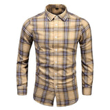 Men's Dress Shirts Long Sleeve Casual Plaid Office Slim Fit Chemise Homme Clothing Vintage Clothes Streetwear Mart Lion 9664 M 48-53KG 