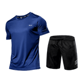 Men's Sports Suit Breathable Athletic Wear Sportswear Running Jogging Gym Ropa Deportiva Fitness Workout Clothes Soccer Camisetas Mart Lion Blue Set L 