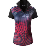 jeansian Style Women Casual Short Sleeve T-Shirt Floral Print Polo Golf Polos Tennis Badminton Black Mart Lion SWT291-Black US L China