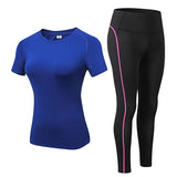 Sports Running Gym Top +Leggings Set Women Fitness Suit Gym Trainning Set Clothing Workout Fitness Women Mart Lion Blue S 