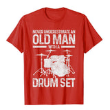 Men's Drummer Never Underestimate An Old With A Drum Set T-Shirt Cotton Tops Shirts Funny Vintage Mart Lion Cranberry XS 