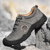 Hiking Shoes For Men's Gray Genuine Leather Outdoor Sneakers Protect Toe Mountain Climbing Trekking Mart Lion   