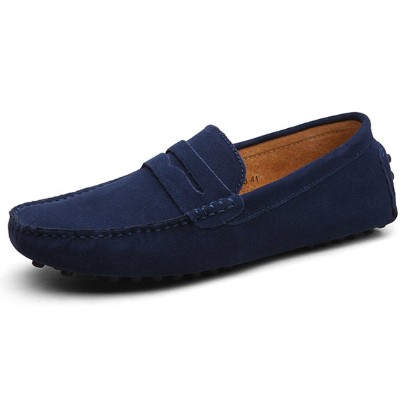 Men's Leather Loafers Casual Shoes Moccasins Slip On Flats Driving Mart Lion Navy blue 8 
