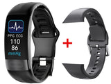 P11 Plus ECG+PPG Smart Bracelet Blood Pressure Heart Rate Monitor Band Fitness Tracker Pedometer Waterproof Sport Smartband Mart Lion Black Dual Strap  