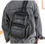First layer cowhide men's chest bag trendy messenger bag leather backpack multifunctional small backpack single shoulder Mart Lion   