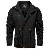 Thicken Fleece Lined Coats Men Tactical Hooded Jacket Winter Warm Coat Outdoor Cargo Outwear Windbreaker Parka Mart Lion Black CN M (US S) China